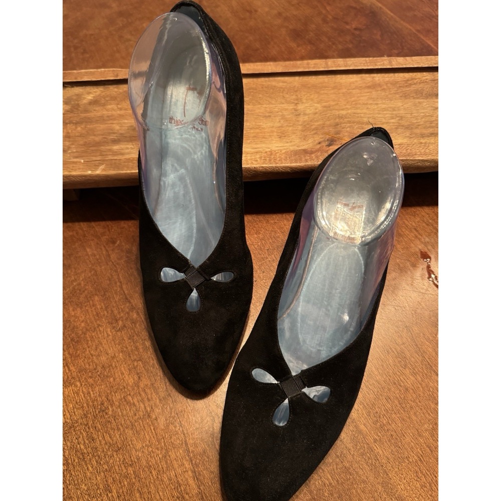 Thierry Rabotin Pumps Women 39 Black Suede Kitten Heel Cutout Made in Italy